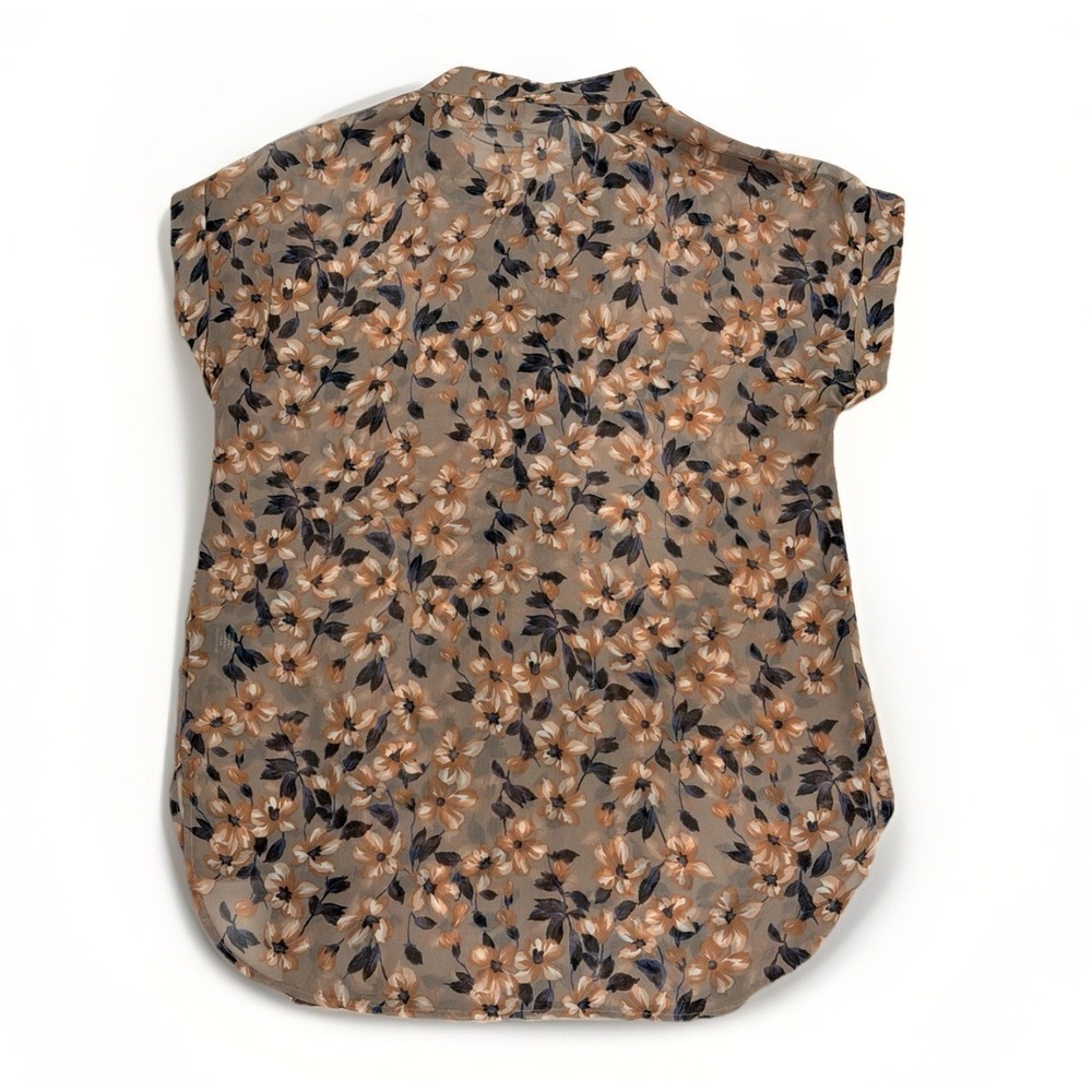 NEW Pleione Top Size Small‎ Floral V Neck Cap Sleeve Pullover Pleated Brown Chic - Picture 4 of 4